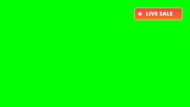 Professional  live e-commerce overlay motion graphic featuring a modern red-orange badge with crisp white 'LIVE SALE' typography, a blinking indicator, animated shopping sparkle partic