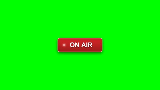 Professional  television broadcast overlay motion graphic featuring a perfectly centered classic rectangular red 'ON AIR' studio sign with a naturally blinking red indicator light 