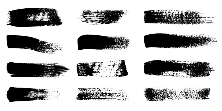 Set of ink grunge brush strokes, Paint brushes. Artistic grunge textures collection. Dirty vector design elements, backgrounds. Kit of black paint splatters, strokes, paintbrush for modern design