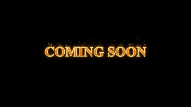 Coming soon text animation with glowing flames, rising fire particles, and floating embers on a black background for promotional teasers, event announcements, and product launches.