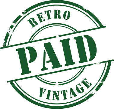 Green retro paid stamp vector illustration with grunge texture and vintage typography isolated on transparent background