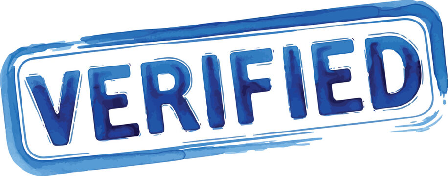 Blue watercolor verified stamp vector graphic illustration with textured ink borders on transparent background