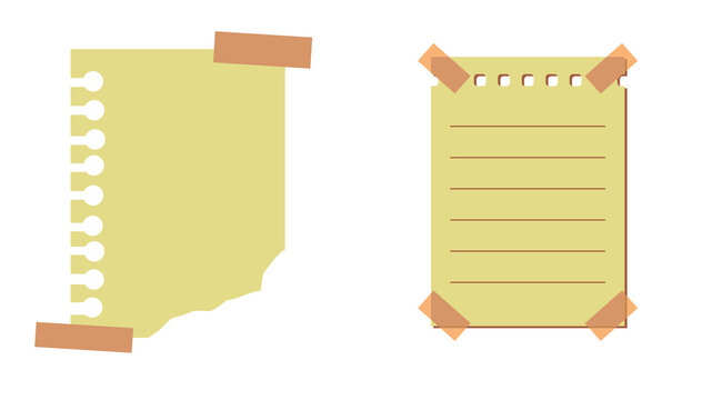 Yellow lined notepad and sticky notes with tape, transparent background PNG, isolated memo set for to-do lists, reminders, planners and office designs