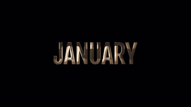 Gold January Text on Black for New Year Calendar Intro