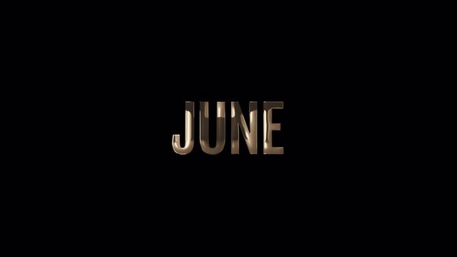 Gold June Text on Black for Summer Calendar Month Intro