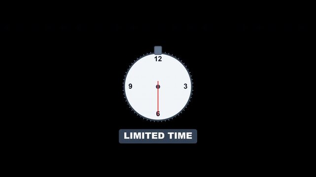 Flat stopwatch timer clock animation with a red second hand sweeping continuously on a transparent background