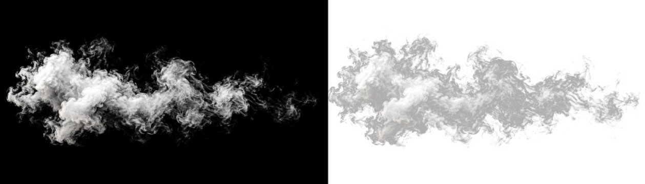Realistic white cloud isolated on black and white backgrounds, atmospheric vapor texture, wispy cumulus cloud element for photo compositing