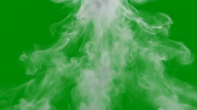 thick white smoke explosion cloud rising up on green screen background chroma key