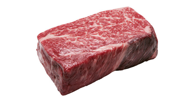 Raw marbled wagyu beef steak cut with visible fat marbling