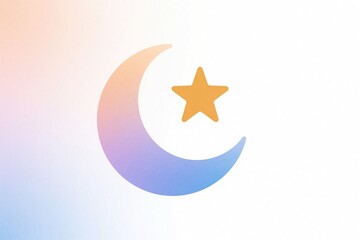 Fototapeta premium Minimalist crescent moon, star icon on soft gradient background. Celestial symbol for mindfulness, meditation, sleep apps. Dreamy graphic element for astrology, zodiac, wellness design. Calm cosmic