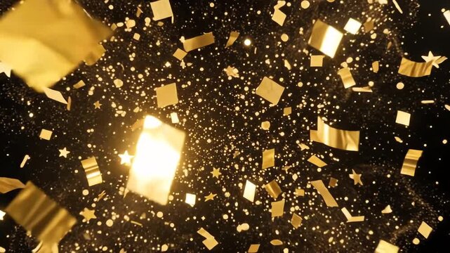 Golden confetti falling in a festive celebration background