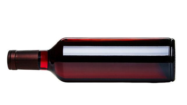 Dark red wine bottle with smooth glass surface and cylindrical shape