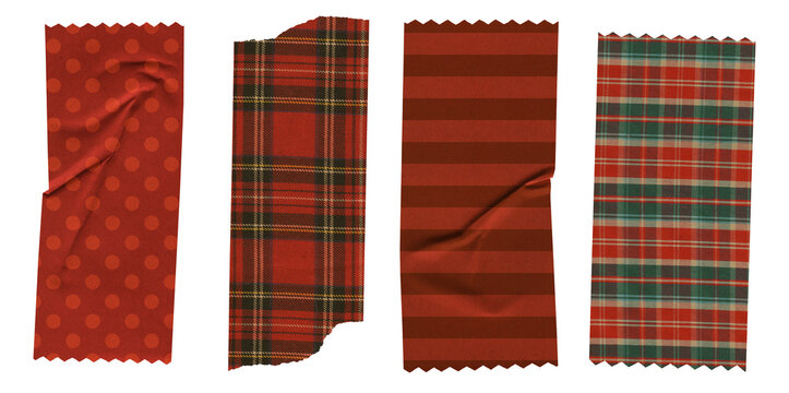 Red Christmas Washi Tape Set. Vintage plaid, stripe and polka dot strip collection for scrapbook, junk journal and collage design