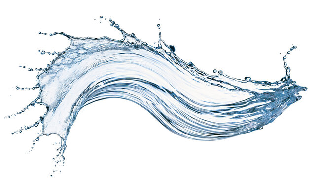 Dynamic swirling water splash with liquid droplets and flowing wave motion