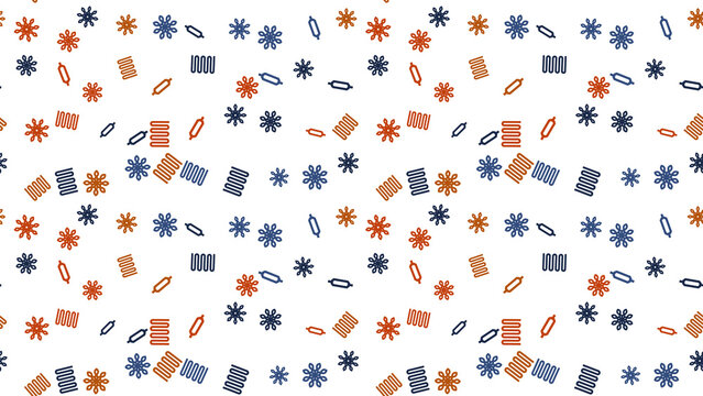 Seamless pattern of abstract shapes and floral icons