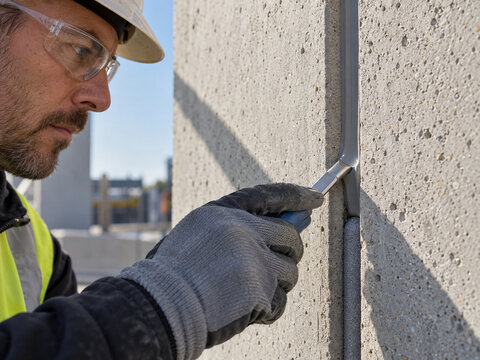 Worker Tooling Elastomeric Sealant in Concrete Movement Joint