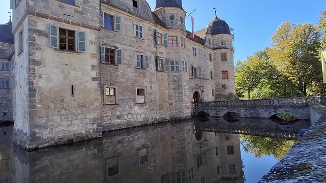 bridge to the entrance of the water castle in Mitwitz, Germany