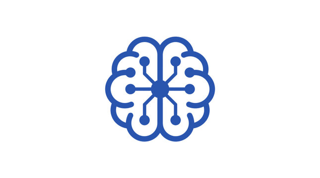 Blue Digital Brain Logo Icon Illustrating Artificial Intelligence and Advanced Neural Network Connectivity Concepts