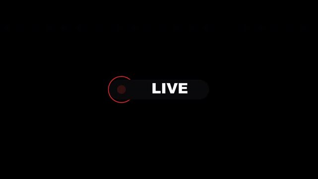 A flat live streaming badge a blinking red recording dot, pulsing sonar rings, and white live text on a dark pill shape with transparent background