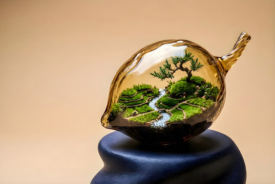 Miniature Living Ecosystem Inside an Amber Glass Seed Pod