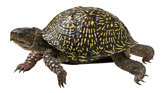Eastern box turtle with yellow patterned shell and textured skin