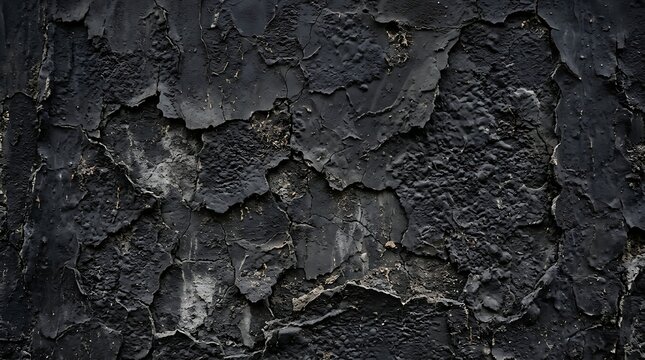 Dark, cracked, textured surface with a rough, weathered appearance, possibly asphalt or stone