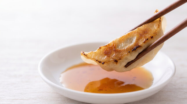 タレにつける焼き餃子と箸
