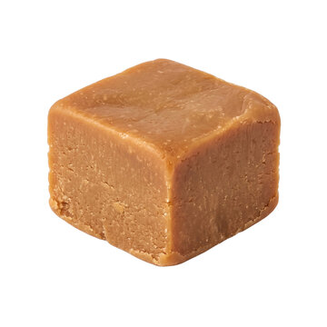 Cube-shaped caramel fudge on a transparent background