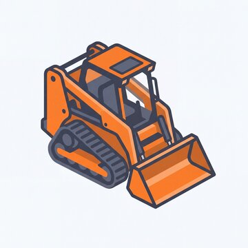 Isometric Orange Compact Track Loader Heavy Machinery Flat Icon