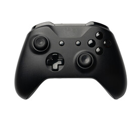 Black Xbox controller on a white background showing game buttons and joystick layout © fotofabrika