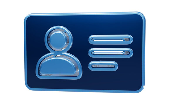 Blue user ID card icon with profile and text lines isolated on transparent background for identification and membership concepts