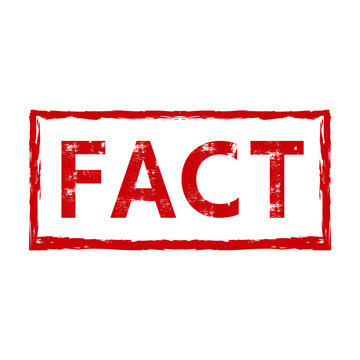 Red distressed rectangular rubber stamp with the word fact