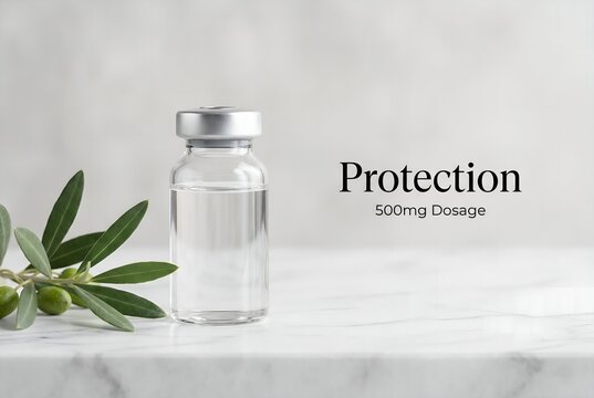 Minimalist Medical Vial Mockup with Protection Dosage Text