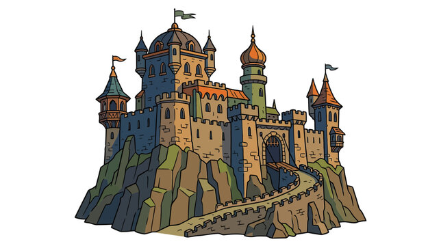 Fantasy Medieval Castle Fortress on Rocky Hill