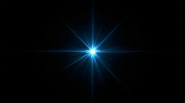 Bright blue star burst with glowing light rays against a dark background creating dramatic digital graphic effects