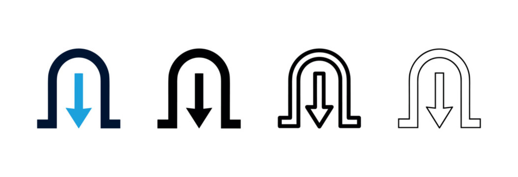 Tunnel Exit with Down Arrow Icon Set for Wayfinding and Navigation