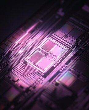 Glowing Central Processor Core Surrounded by Intricate Circuitry