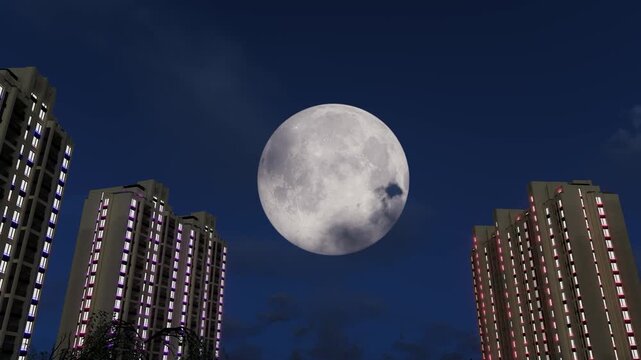 The moon in the sky over the city on a Mid-Autumn Festival night