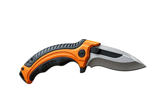 Orange folding knife with curved blade isolated on transparent background png