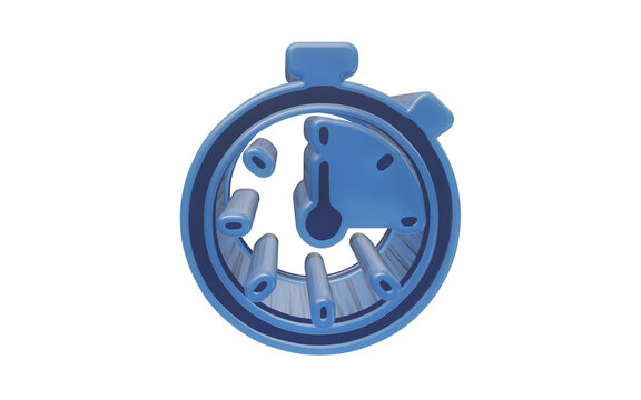 Blue stopwatch timer icon isolated on transparent background for workout tracking and fitness intervals in 3D style