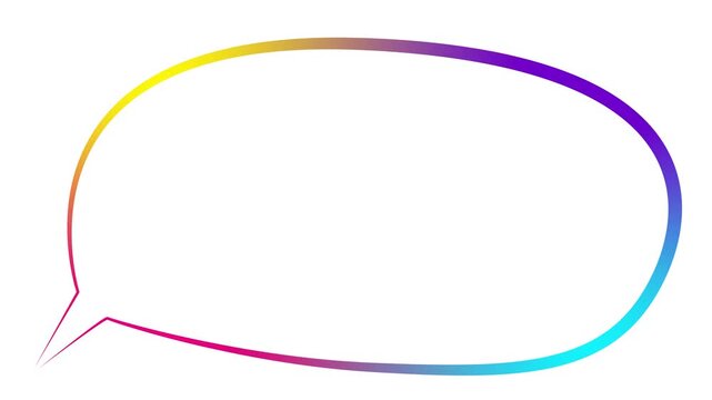 Animated colorful blank speech bubble symbol. Doodle of chat balloon with copy space. Linear multicolored cloud bubble, dialog balloon, empty conversation message isolated on white background. Looped 