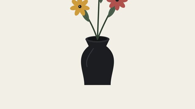 Animated Growing Flowers in a Black Vase
