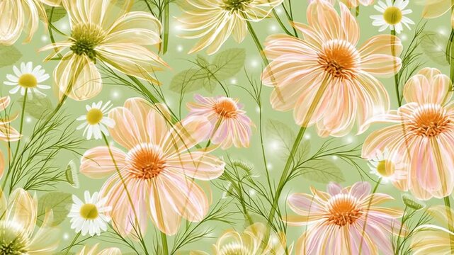 Stylish seamless pattern featuring various medicinal plants: sage, chamomile and mint leaves.