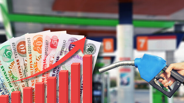 Fluctuations in Philippine crude oil prices and the Philippine oil industry. Rising Philippine demand for gasoline and oil; fuel pumps, Philippine peso banknotes, and retail energy infrastructure. 