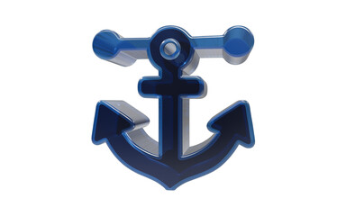 Elegant blue glass anchor icon for navigation and maritime themes isolated on transparent background © mrsranuakter