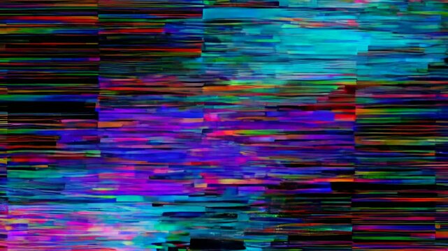 Colorful digital glitch datamosh art animation on black background
