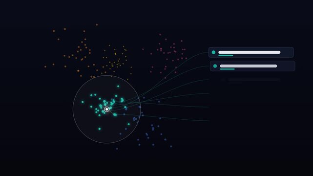 Rotating 3D Embedding Space Where a Query Finds the Nearest Points and Ranks Results, Vector Search Loop