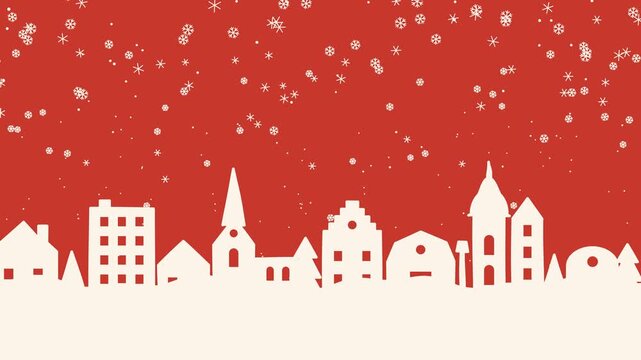 Snow Covering a Christmas Village Skyline Until Everything Is White