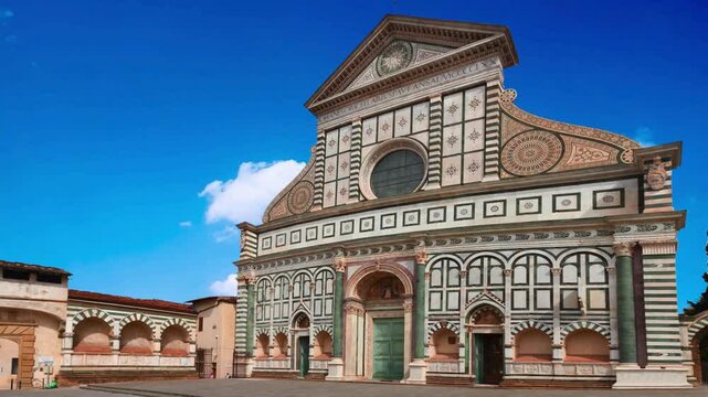 Florence, Italy  Basilica of Santa Maria Novella Facade and ObeliskFlorence, Italy Basilica of Santa Maria Novella in FlorenceTime lapse Florence Santa maria Novella basilica or church during a sunny 