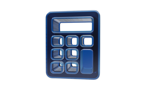 Blue calculator 3d icon isolated on transparent background for business finance and accounting software applications